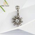 2021 New Fashion ASTM F136 Titanium Internally Threaded CZ stone Belly Button Ring DIY custom end